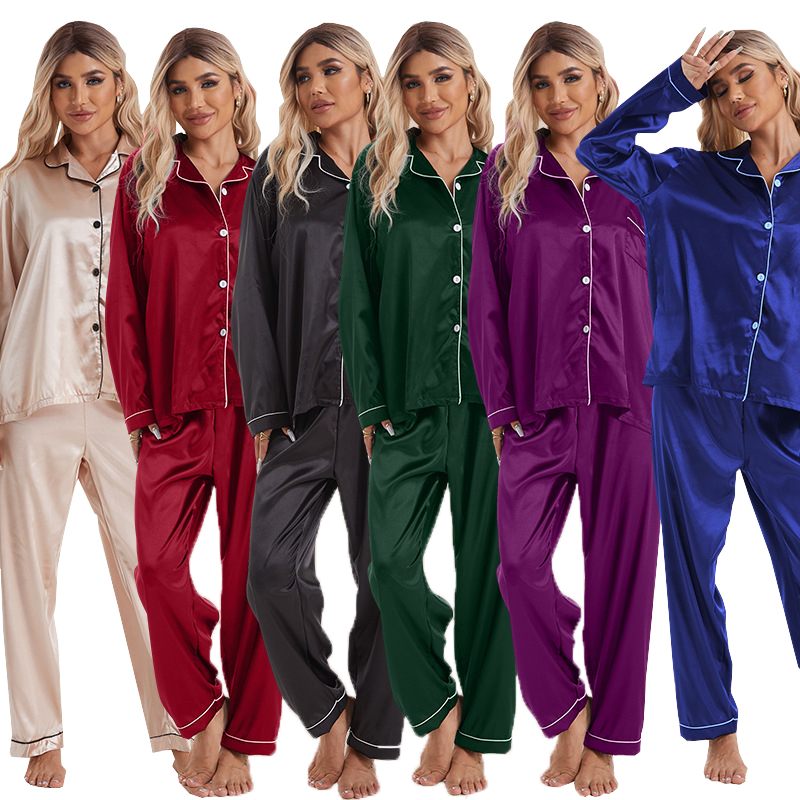 Conxuntos de pijama de satén personalizables para homes e mulleres