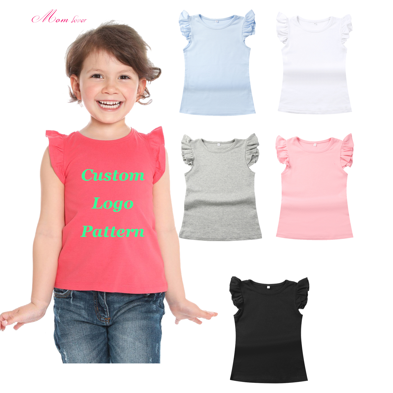 Camiseta de mangas curtas para rapazas Camiseta de verán en branco
