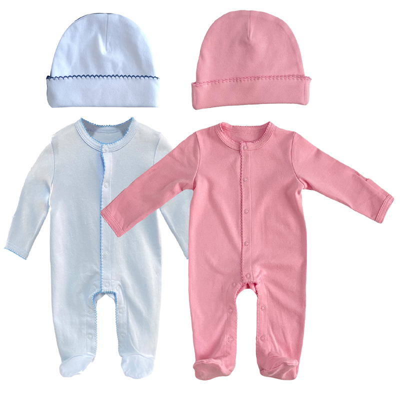 Algodón orgánico personalizado Picot Trim Footie Swaddle Set-gl