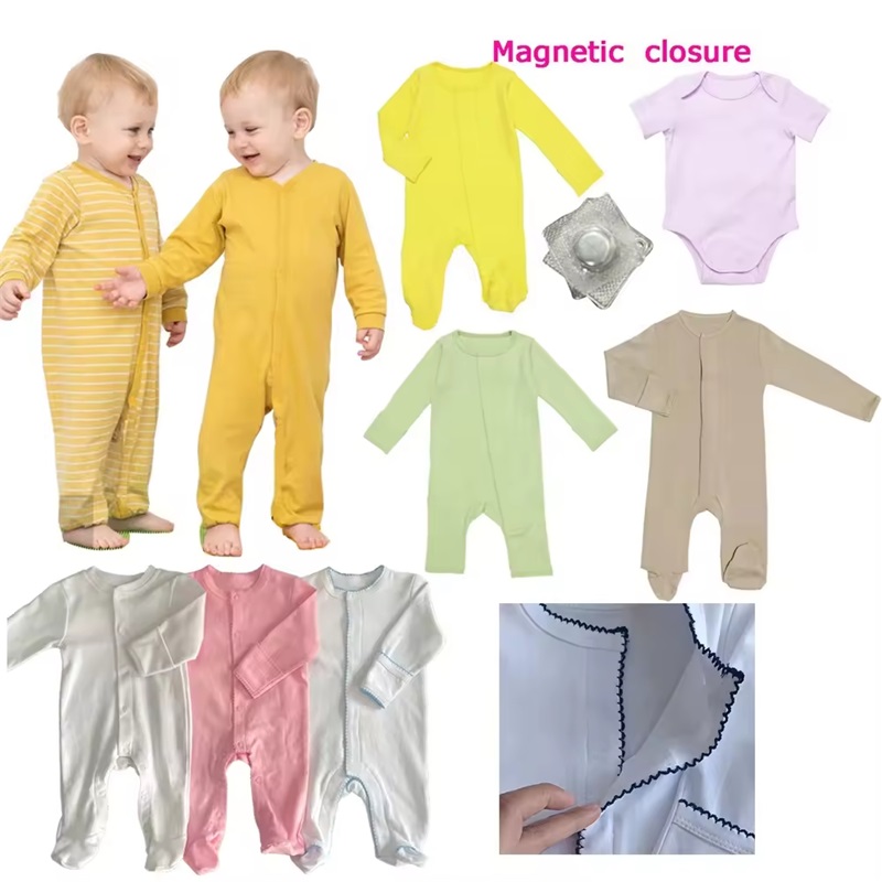 Personalizado 100% algodón bebé magnético Snap Onesie-gl