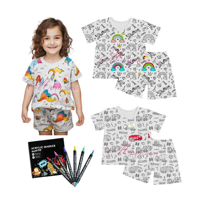 Paxamas de dibuxos animados para nenos Diy Coloring Pajiama Sets